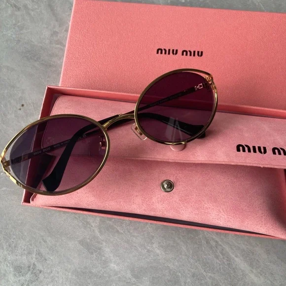 Miu Miu | Accessories | Miu Miu Gold Round Sunglasses With  display picture 2